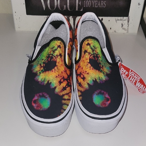 Vans Shoes - Vans Black and Orange Slip-On Platform Sneakers with Psychedelic Design